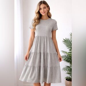 See You Monday Gray Tiered Midi Dress